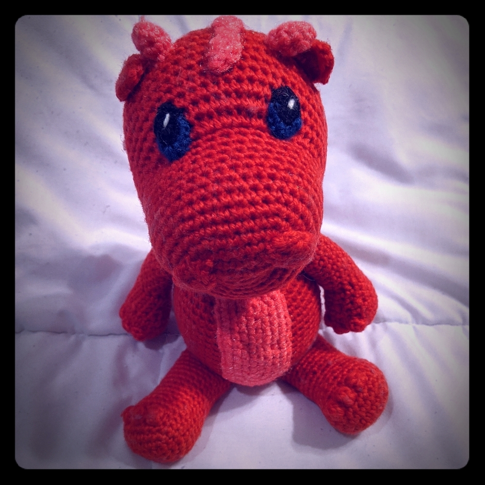 Handmade crochet red dragon